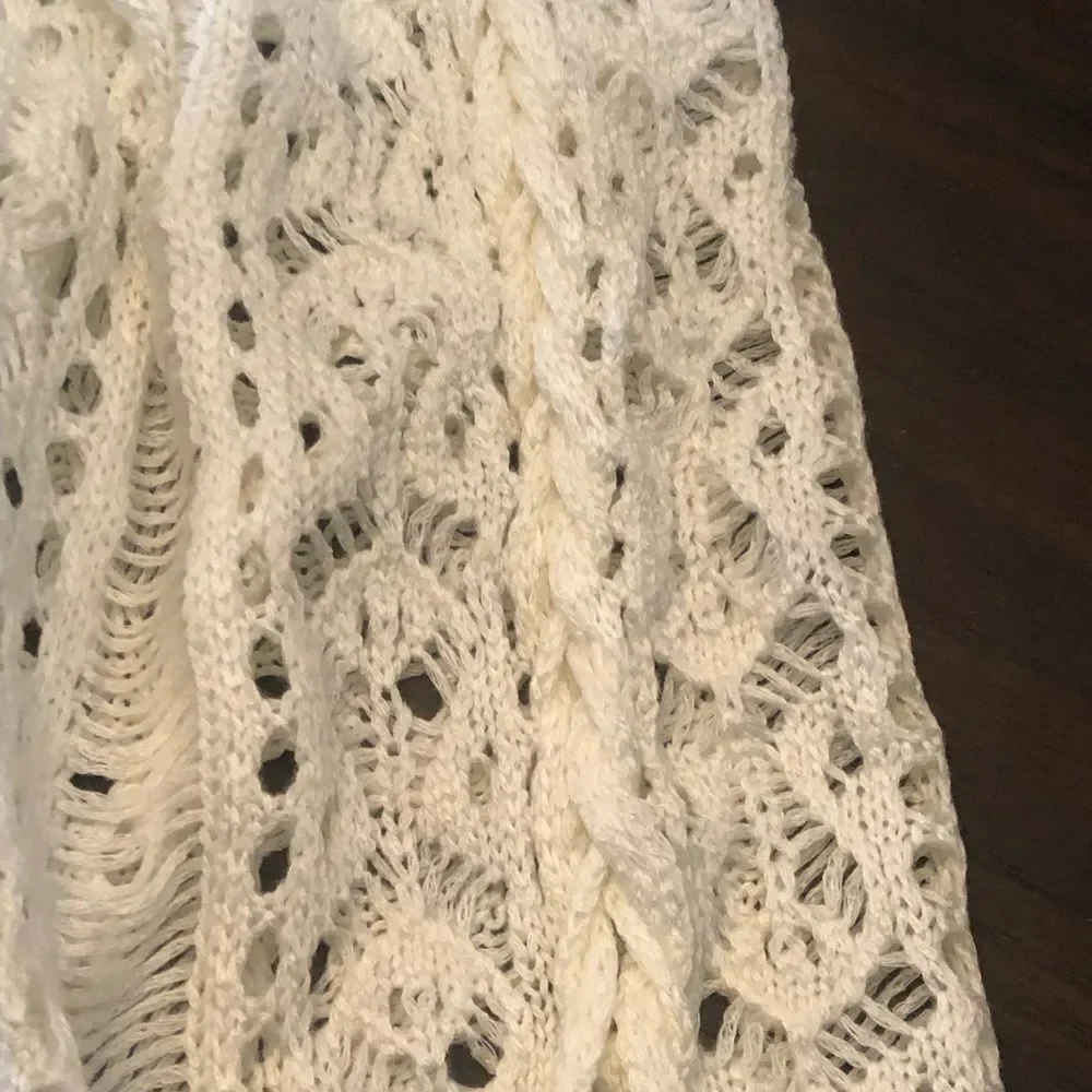 Suzanne Betro White Crochet Swim Coverup with Tassels